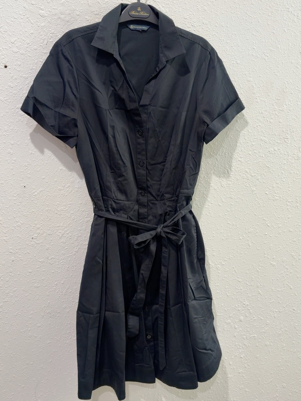 Brooks Brothers Black Short-Sleeve Shirt Dress with Waist Tie